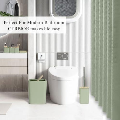 CERBIOR Bamboo Bathroom Accessory Set with Shower Curtain,Green,20PCS
