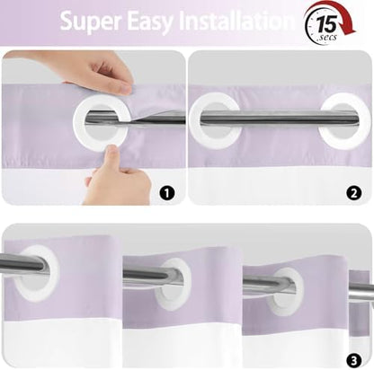 No Hook Shower Curtain and Liner for Bathroom, Ombre Lavender, 71" x 74"