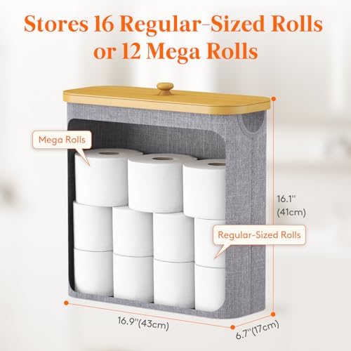 Lifewit Toilet Paper Storage Holder Extra Large Stand Basket 30L Light Gray