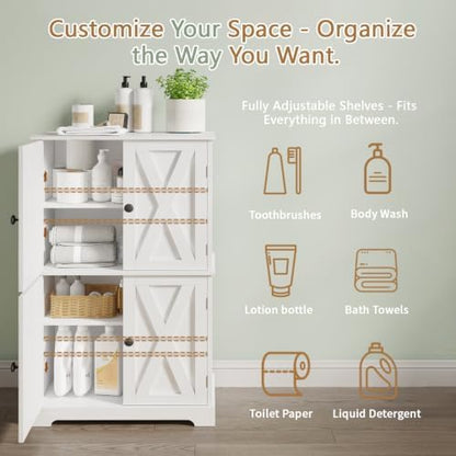 SMORBOOS Bathroom Storage Cabinet, 4-Door Freestanding Floor Cabinet