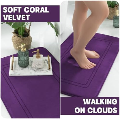 YIHOUSE Memory Foam Bath Mat Set, Bathroom Rugs Sets 2 Pieces, Non Slip Bath Mats for Bathroom, Super Soft and Water Absorbent Bath Rug Set, Machine Washable U Shape Rug,Purple