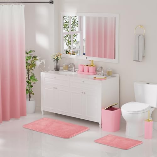 XLHOMO Bathroom Accessory Set - 24PCS Luxury Bathroom Accessories Set, Bathroom Sets with Shower Curtain and Rugs, Pink Bathroom Set with Trash Can, Toothbrush Holder & Soap Dispenser for Home Decor