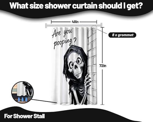Small Stall Shower Curtain Rv Black and White Skull, 48 x 72 Inchs