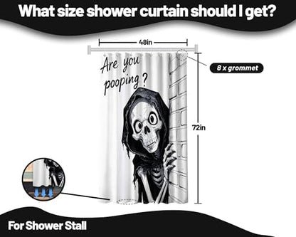 Small Stall Shower Curtain Rv Black and White Skull, 48 x 72 Inchs