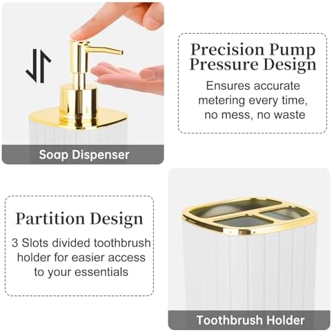 RRM 2PCS Bathroom Accessories Set, Soap Dispenser and Toothbrush Holder