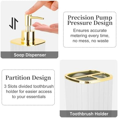 RRM 2PCS Bathroom Accessories Set, Soap Dispenser and Toothbrush Holder