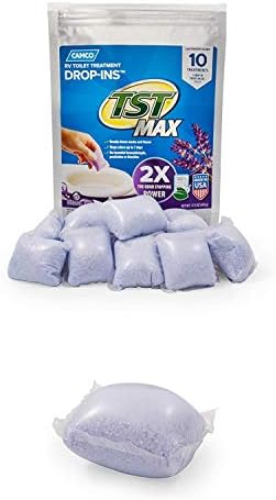 Camco TST MAX RV Toilet Treatment Drop-INs - Control Unwanted Odors and Break Down Waste and Tissue - Septic Tank Safe - Lavender Scent - 10-pack (41556)