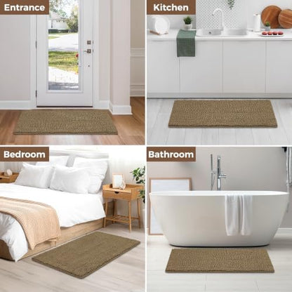 Bcoimo Bath Rug Mat,44x24 Chenille Non Slip Tan Long Bathroom Runner Rugs