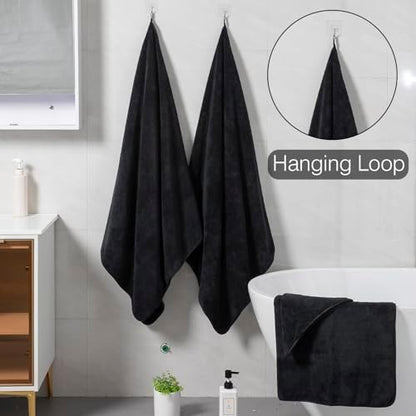 Luxury Bath Towels Set - 12 Piece (4 Large Bath Towels,4 Hand Towels,4 Washcloths), 100% Microfiber,Extra Absorbent Super Soft & Quick Dry,Complete Family Pack for Bathroom Gym Pool,Black