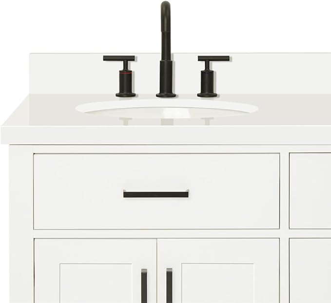 ARIEL Hepburn 60-inch Bathroom Vanity with Sink,Solid Wood, 1.5-inch Pure White Quartz Countertop & Backsplash, Double Oval Porcelain Sink, 4 Soft Closing Doors, 6 Dovetail Drawers, White
