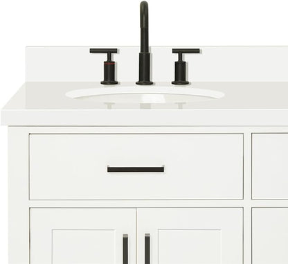 ARIEL Hepburn 60-inch Bathroom Vanity with Sink,Solid Wood, 1.5-inch Pure White Quartz Countertop & Backsplash, Double Oval Porcelain Sink, 4 Soft Closing Doors, 6 Dovetail Drawers, White