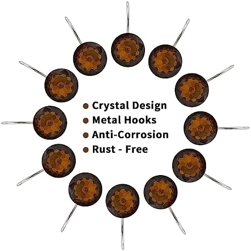 Brown Diamond Crystal Bling Shower Curtain Hooks Rings for Bathroom,12PCS