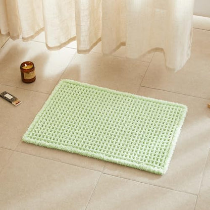 TYUU Waffle Bath Mat, Small Boho Bathroom Rugs Non Slip 24x16 Pale Green