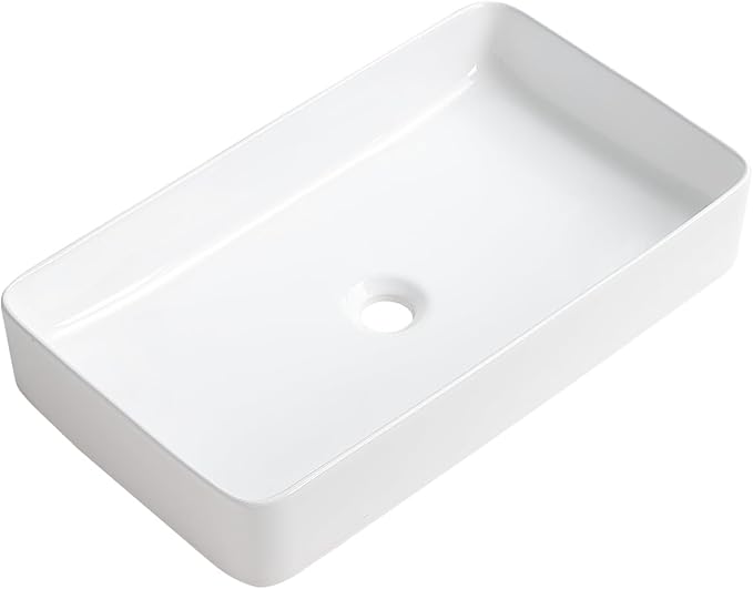 White Vessel Sink,Rectangle 24"x14" Bathroom Sink Above Counter Porcelain Ceramic Small Sink Bowl Ceramic Vessel Sinks for Bathrooms