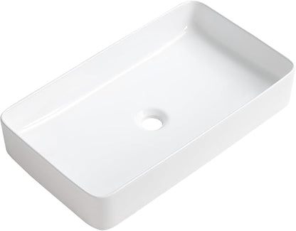 White Vessel Sink,Rectangle 24"x14" Bathroom Sink Above Counter Porcelain Ceramic Small Sink Bowl Ceramic Vessel Sinks for Bathrooms