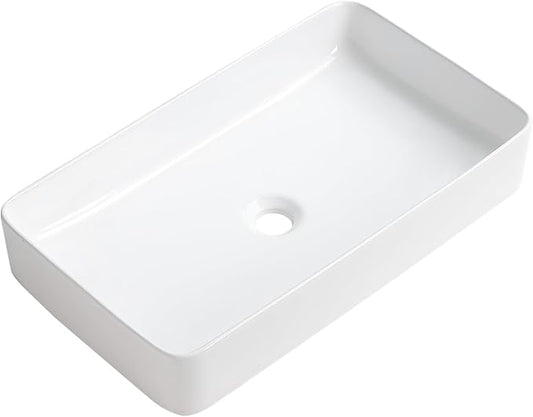 White Vessel Sink,Rectangle 24"x14" Bathroom Sink Above Counter Porcelain Ceramic Small Sink Bowl Ceramic Vessel Sinks for Bathrooms