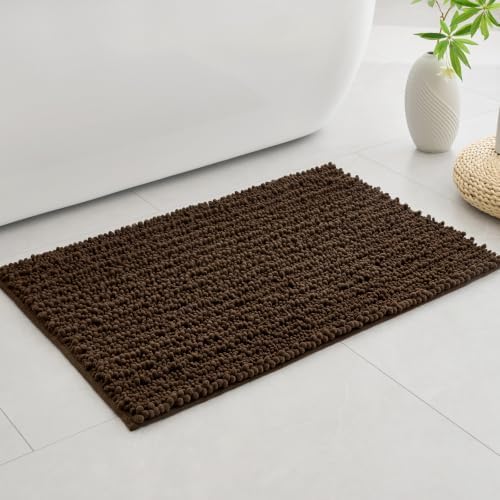 Disolla Brown Bathroom Rug 20x32 Inch - Luxury Chenille Bath Mat, Thick Shaggy Plush Absorbent Rug, Non-Slip Machine Washable Mats for Bathroom Floor & Decor