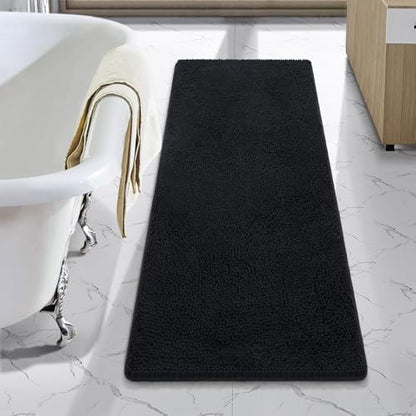 LOCHAS Luxury Bathroom Rug Shaggy Bath Mat 48 x 17 Inch, Black