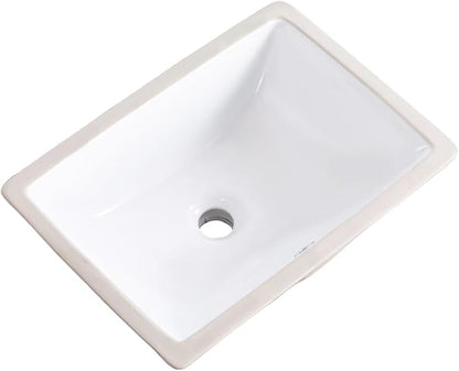 18 Inch Undermount Bathroom Sink White Rectangular,Overflow Type | Ceramic Under Counter Bathroom Sink for Cabinet Porcelain Vanity Sinks (18.3"x13.0")