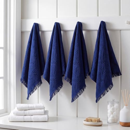 HunnmingRe 4 Pack Boho Hand Towel for Kitchen, Navy Blue