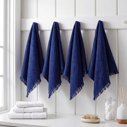 HunnmingRe 4 Pack Boho Hand Towel for Kitchen, Navy Blue