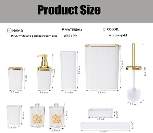 9 PCS White Bathroom Accessories Set with Trash Can Bathroom Accessory