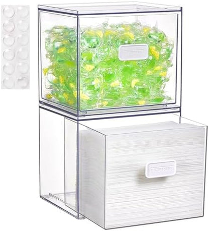 Vtopmart 2 Pack Dryer Sheet Holder and Laundry Pods Container,Clear Stackable Storage Drawers for Washing Powder, Scent Booster Beads, Color Catchers & Wool Balls, Ideal for Laundry Room Organization