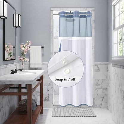 Gibelle No Hook Cloth Moonlight Blue Shower Curtain with Liner, 36x74