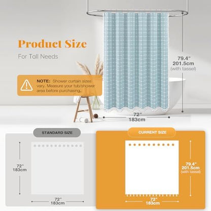BTTN 72x78 Boho Farmhouse Linen Heavy Duty Fabric Shower Curtain, Fog Blue