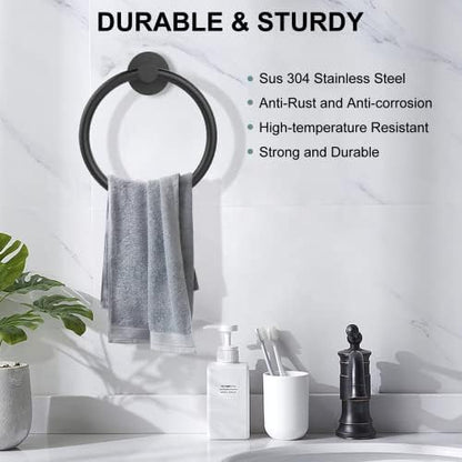 SetSail Towel Holder for Bathroom Wall Matte Black Towel Ring, 4 Packs