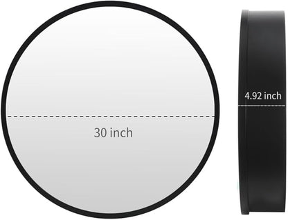 Movo Round 30 Inch x 30 Inch Black Metal Framed Bathroom Mirror Medicine Cabinet, Circular Storage Cabinet Surface Mounted