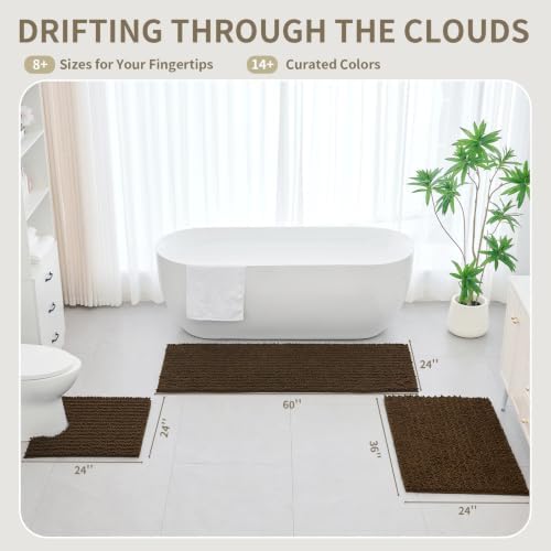 Brown Toilet Rugs U Shaped Washable, 24x24 Contour Bath Rugs for Toilet, Luxury Ultra Soft Chenille U-Shaped Toilet Rug, Non Slip Absorbent Machine Washable Bathroom Mat for Toile