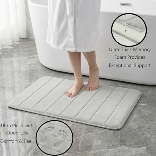 Memory Foam Bath Mat Set 3 Piece，Super Soft Absorbent Bathroom Rug Non Slip, Quick Dry,Machine Wash, Perfect Plush Bathroom Rugs,Home Decor Accessories,Grey