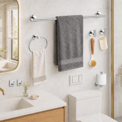 Polished Chrome Bathroom Accessories Set, 7 Pieces Towel Bar Bathroom Hardware Set, 31.5 Inch Towel Racks for Bathroom, SUS304 Stainless Steel Bathroom Towel Holder Toilet Paper Holder Wall Mounted