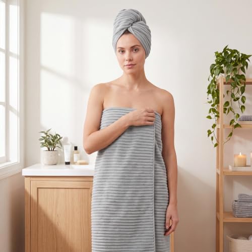 REDKISS Gray Bath Towels Set 6 Piece - Microfiber Bathroom Towels of 6 Large, Highly Absorbent Bath Towel, Soft Shower Towel for Bathroom, Hotel 2 Bath Sheet 2 Hand Towel 2 Washcloths