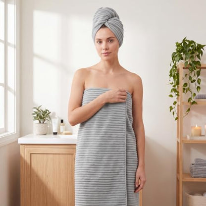 REDKISS Gray Bath Towels Set 6 Piece - Microfiber Bathroom Towels of 6 Large, Highly Absorbent Bath Towel, Soft Shower Towel for Bathroom, Hotel 2 Bath Sheet 2 Hand Towel 2 Washcloths