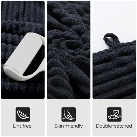 REDKISS Black Bath Towels Set 8 Piece - Microfiber Bathroom Towels of 8 Large, Highly Absorbent Bath Towel, Soft Shower Towel for Bathroom, Hotel 2 Bath Sheet 2 Hand 2 Washcloths 2 Hair Towel Wrap