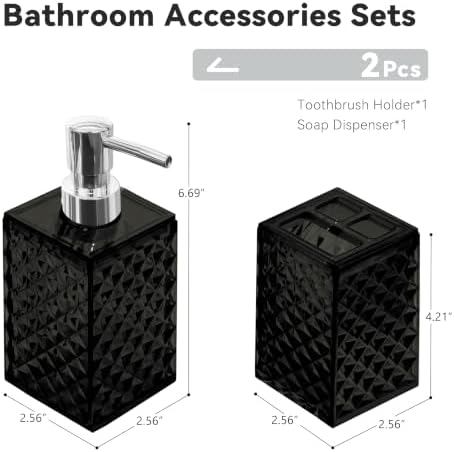 2 PCS Bathroom Accessory Set, Black Soap Dispenser and Toothbrush Holder