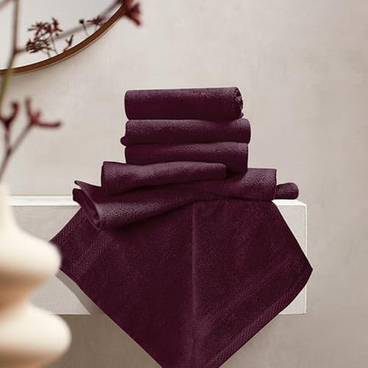GLAMBURG Ultra Soft 12-Piece Washcloths Set 13x13-100% Ringspun Cotton - Durable & Highly Absorbent Face Towels - Ideal for use in Bathroom, Kitchen, Gym, Spa & General Cleaning - Burgundy