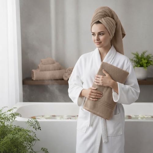 Light Brown Bath Towels for Bathroom, 100% Cotton, Thick, Soft, Luxury Bath Towels Set with 2 Extra Large Bath, 2 Hand, and 4 Washcloths – Plush, Absorbent, and Hotel-Quality Towels for Bathroom & Spa