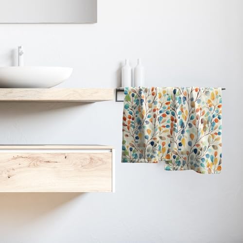 Colorful Leaves Floral Hand Towels Set of 2, Boho Spring Nature Plant Soft Absorbent Dish Fingertip Towel for Kitchen Bathroom Guest Gym Spa Bar