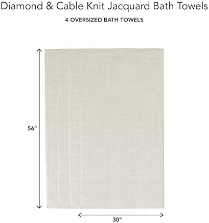 Texere 100% Organic Cotton Jacquard 650 GSM Premium Bath Towel Sets - Extra Absorbent Quick Dry and Plush (Cable, Birch, 4 Bath Towels)