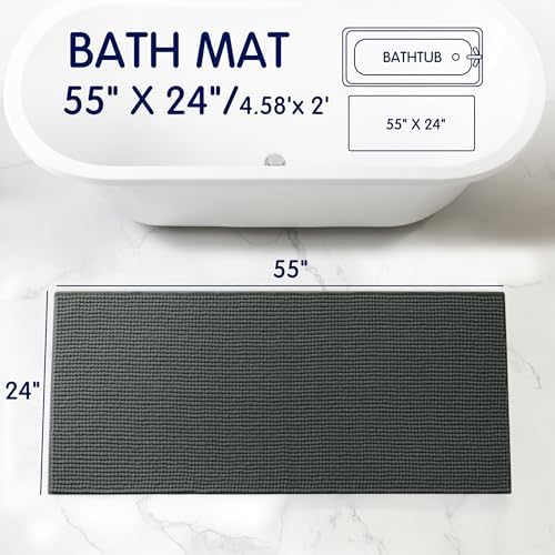 SUBRTEX Bathroom Rugs, 24" x 55" Chenille Bath Rug Soft Short Plush Bath Mat Soft Shower Mat Water Absorbent Shower Mat Quick Dry Machine Washable, Gray