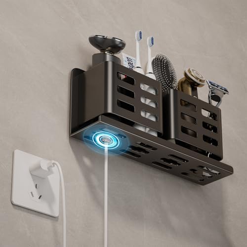 Aluminum Toothbrush Holder， Wall-Mounted，Bathroom Rack，4 Slot，Black