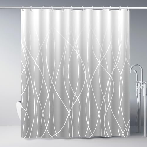 Striped Shower Curtain for Bathroom, Ombre Light Grey, 72"W x 72"L