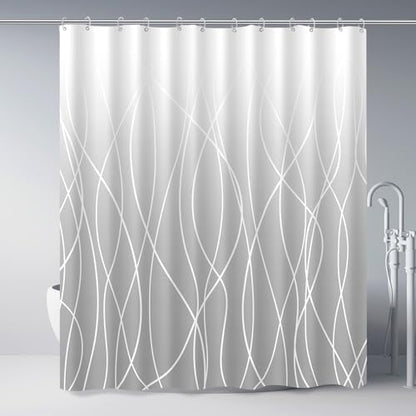 Striped Shower Curtain for Bathroom, Ombre Light Grey, 72"W x 72"L