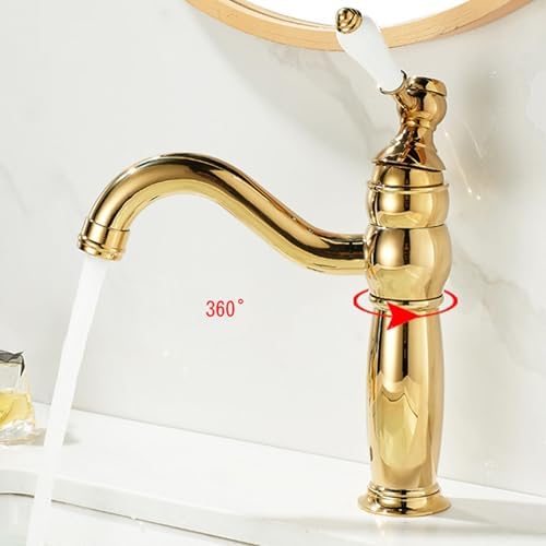 360° Rotatable Vintage Brass Bathroom Faucet - Short Single Handle Mixer Tap - Golden Sink Mixer for Kitchen & Bathroom, Stylish & Design