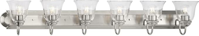 Progress Lighting Clear Glass 48 in. 6-Light Brushed Nickel Transitional Vanity Light with Clear Glass for Bathroom