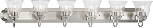 Progress Lighting Clear Glass 48 in. 6-Light Brushed Nickel Transitional Vanity Light with Clear Glass for Bathroom
