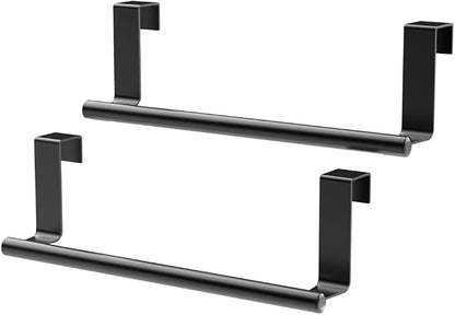 Towel Rack for Cabinet, Strong Steel Kitchen Over Cabinet Towel Bar Holder, 9" Wide - 2 Pack - Black
